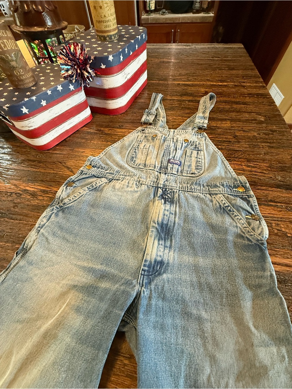 Big Smith Bib Overalls Blue 36 X 32 Distressed Frayed Rustic Cargo Costume Haunt